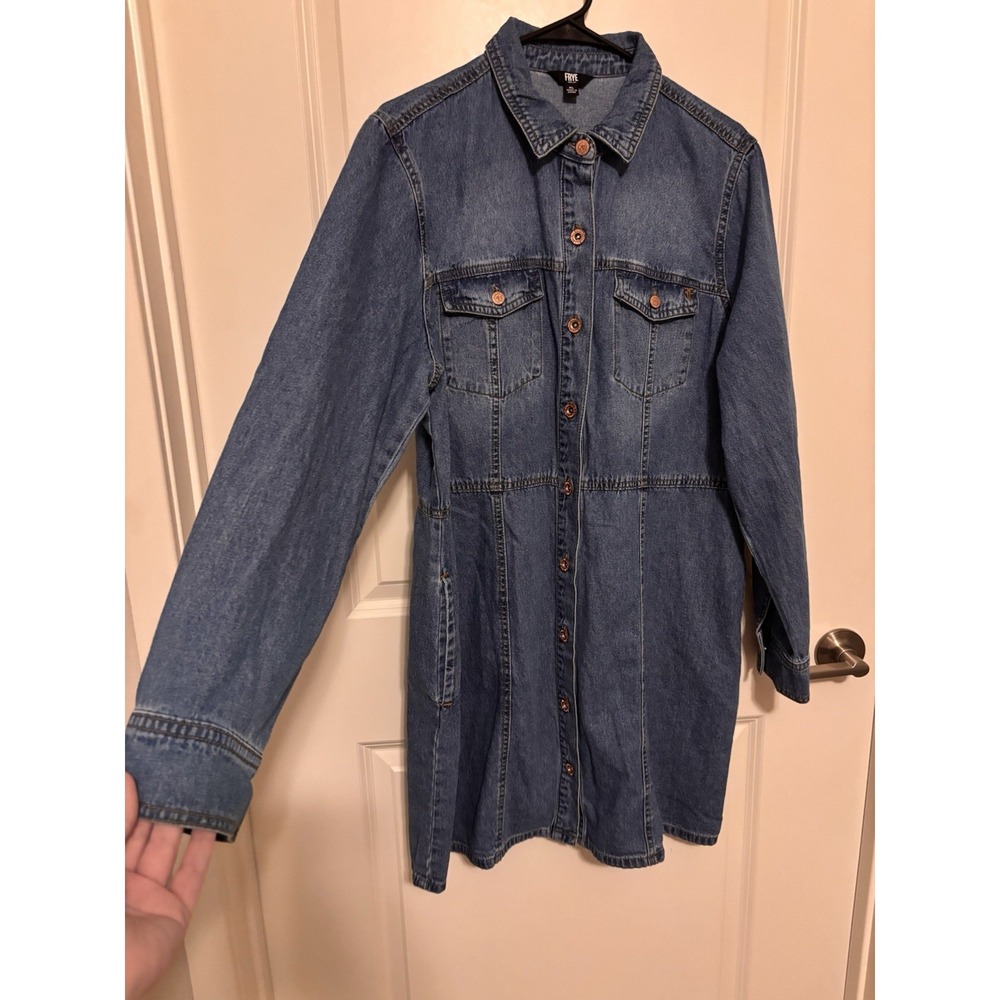 FRYE Denim Shirt Dress Women's XL Long Sleeve Button Front Cotton Casual Blue